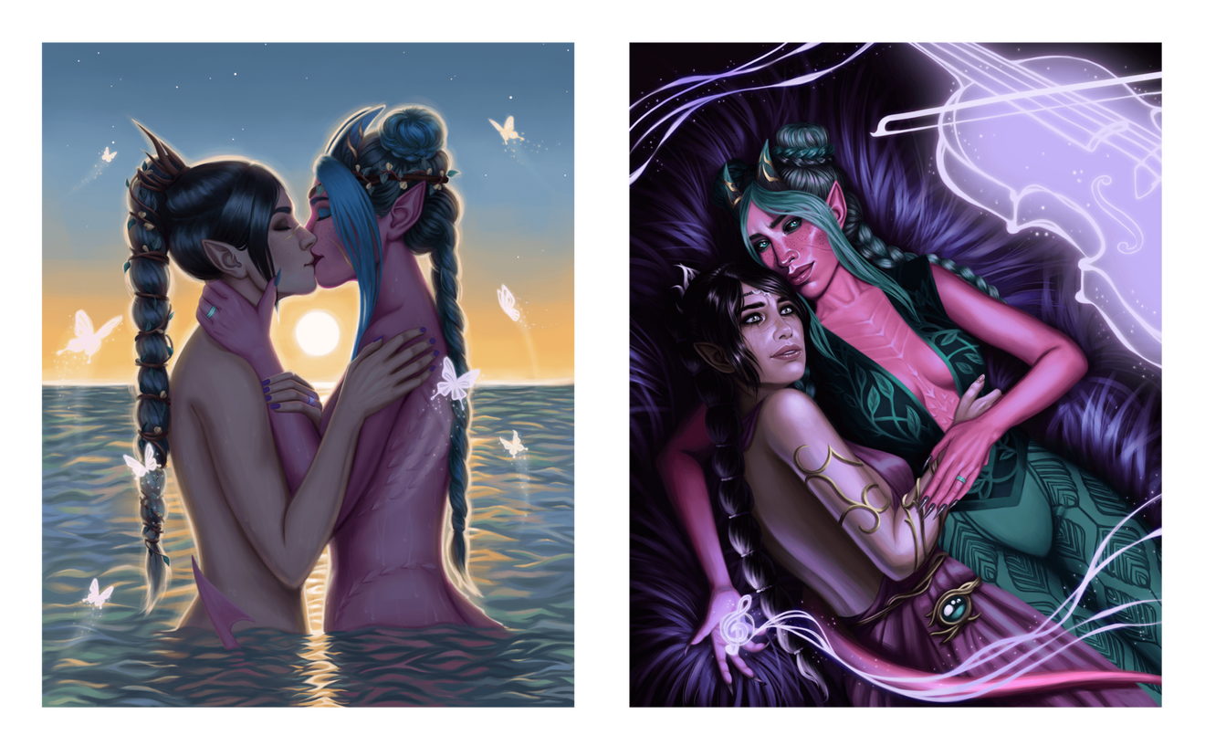 An artwork of Imogen Temult and Laudna, fictional characters created for a Critical Role campaign by voice actors Laura Bailey and Marisha Ray respectively. I do not own these characters.